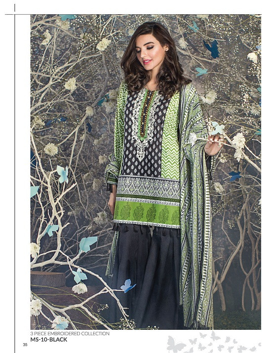 AlKaram Mid Summer Printed 3 Piece Embroidered MS-10-Black