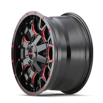 Mayhem Warrior Black w/ Prism Red 17x9 8x165.1/8x170 18mm 10.8mm - wheel side view