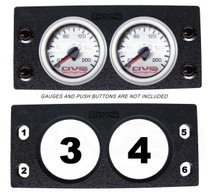 AVS Dual Gauge Panel with Two 2 Inch Gauge Cutouts & Four Black Push Button Cutouts