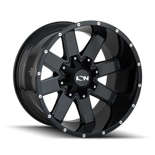 ION 141 Gloss Black/Milled Spokes 20X12 8-180 -44mm 124.1mm front view ION 141 Gloss Black/Milled Spokes 20X12 8-180 -44mm 124.1mm front view