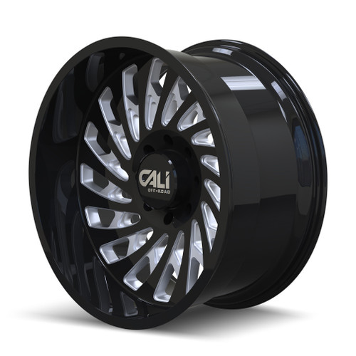Cali Offroad Switchback 9108 Gloss Black/Milled Spokes 20X9 5x150 0mm 110mm - side view
