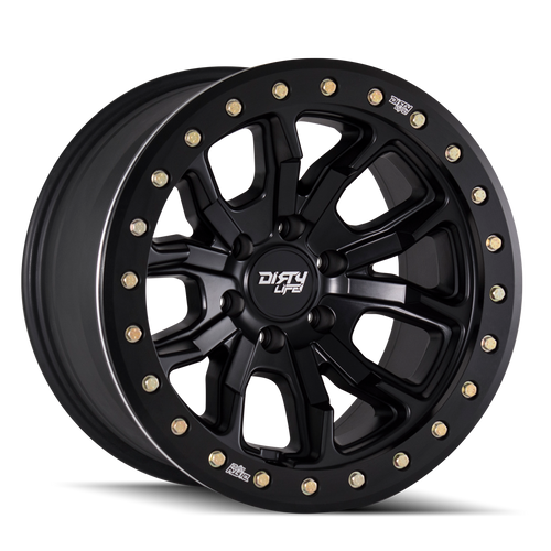 Dirty Life DT1 Matte Black w/ Simulated Beadlock Ring 17x9 6x120 -12mm 66.9mm