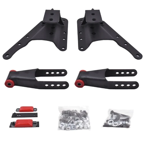 Leaf spring hanger and shackle kit with hardware