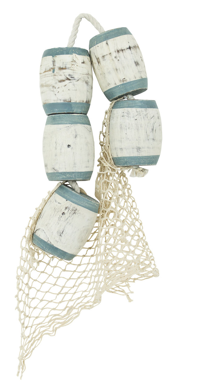 Wood Fishing Floats and Net on Rope