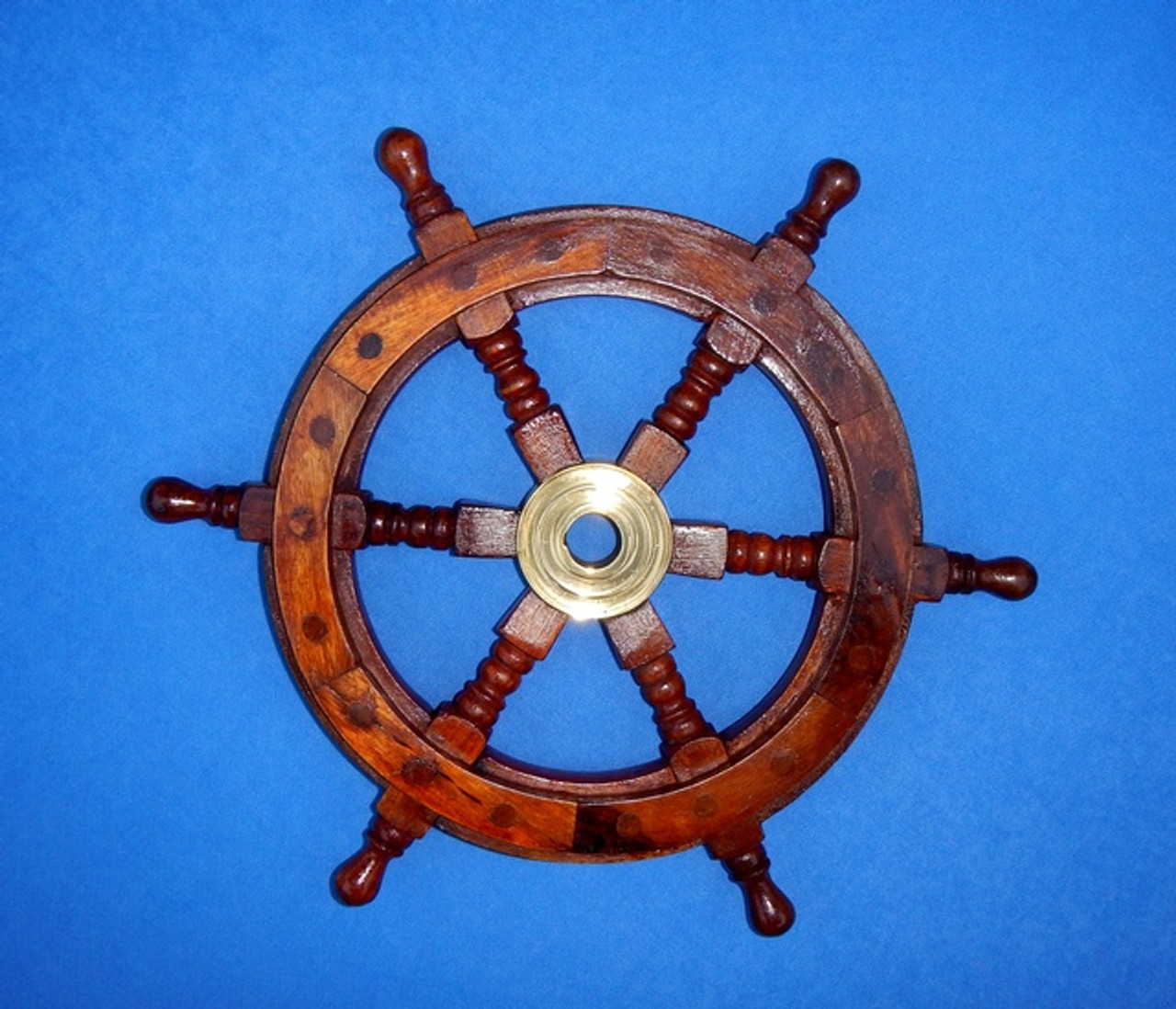 Deluxe Class Wood and Chrome Pirate Ship Wheel Clock 12in