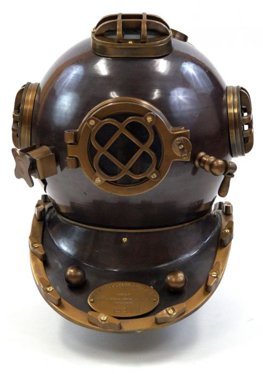 18" Divers Helmet Wooden Base U.S Navy Mark V Diving Helmet Base Nautical Decor 