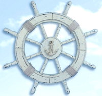 24" White Wooden Decorator Ship Wheel