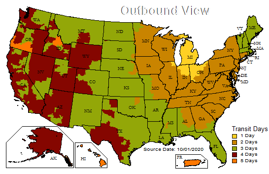 UPS Ground Delivery Map