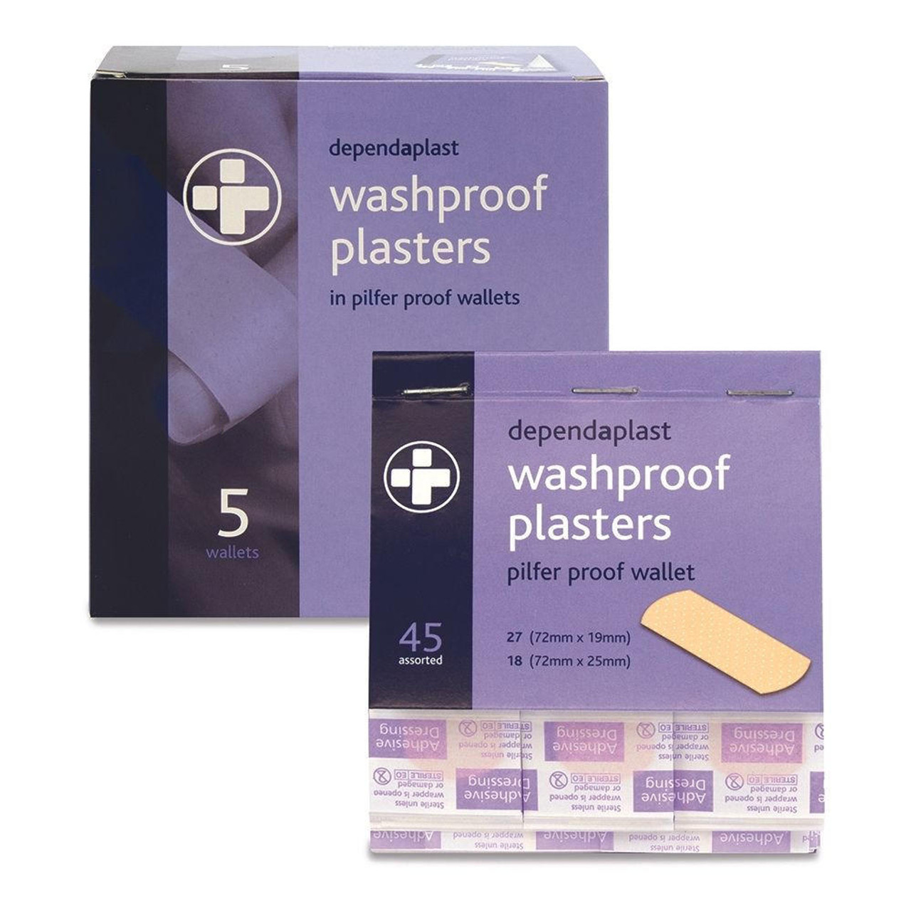 Dependaplast Washproof Plasters Box 5 Refill Packs of 45 for Pilfer Proof Dispenser