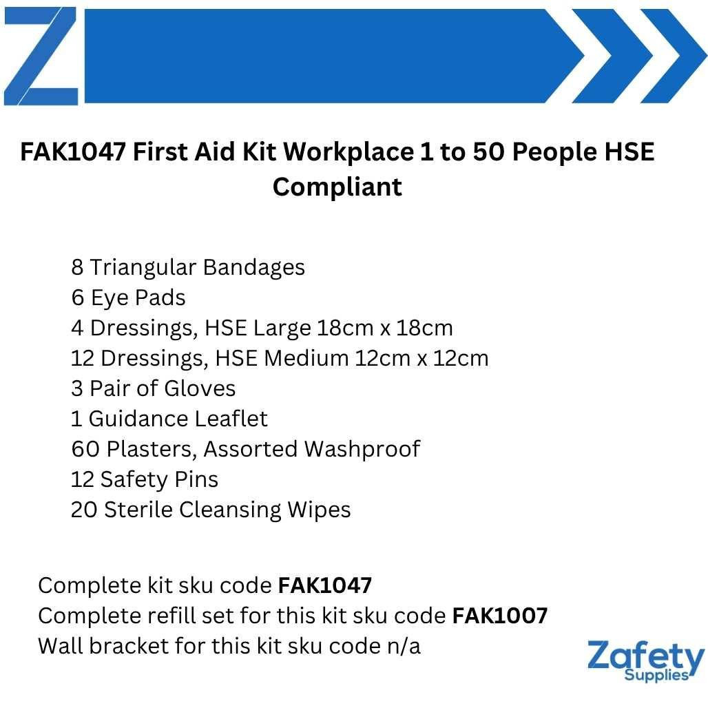 FAK1047 First Aid Kit in Grab Bag Complete for 1 to 50 People HSE Compliant  Zafety Supplies 