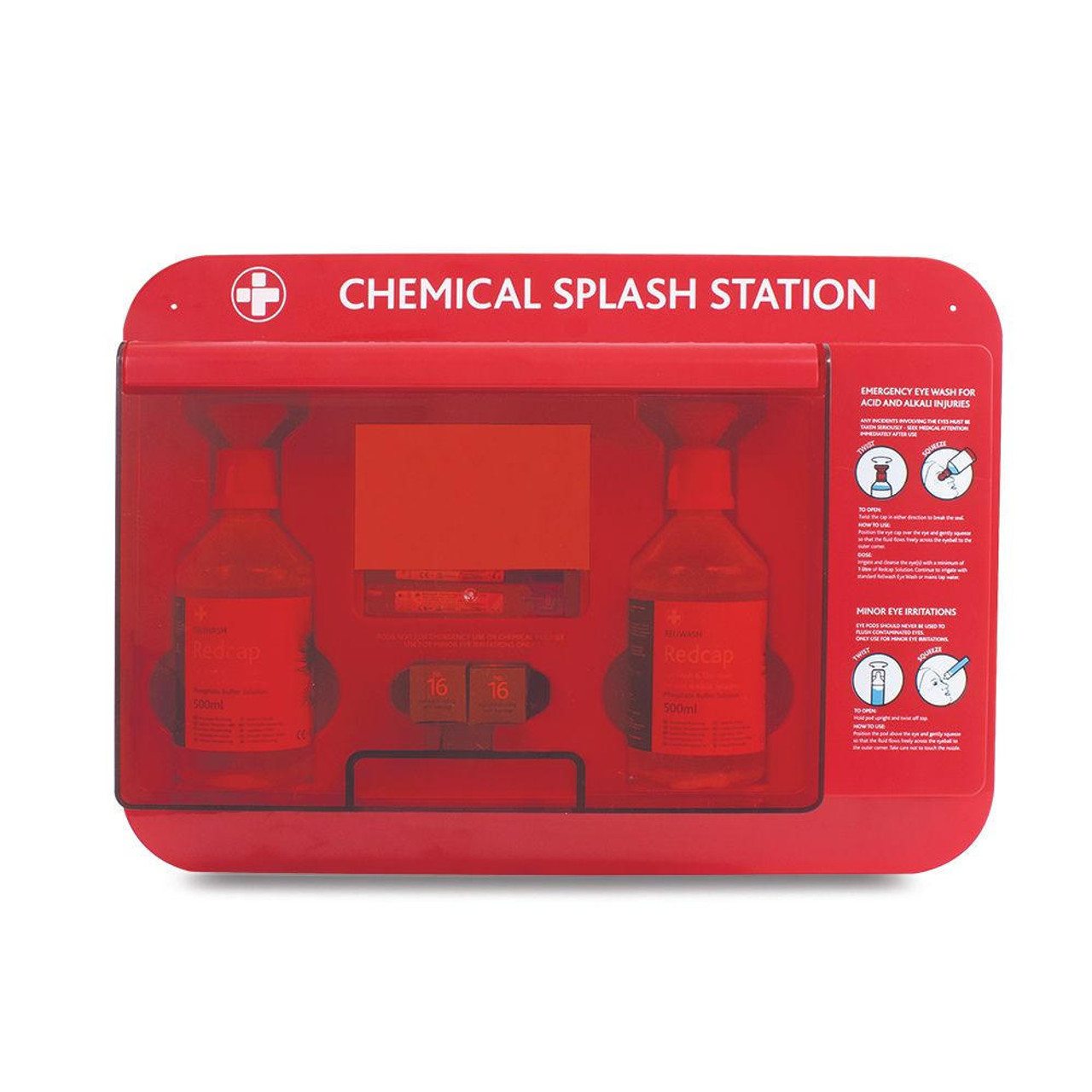  Chemical Splash Safety Station for Eyewash or Skin Flush Complete Red Cap 