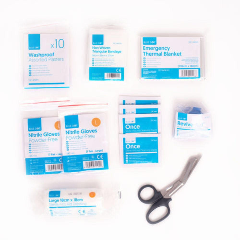 FAK2076 Personal Issue First Aid Kit In Green Zip Bag British Standard BS 8599-1  contents