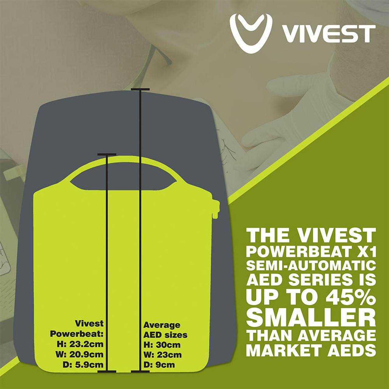 FAQ3960 Vivest Power Beat X1 Semi Automatic AED Defibrillator Compact Lightweight   