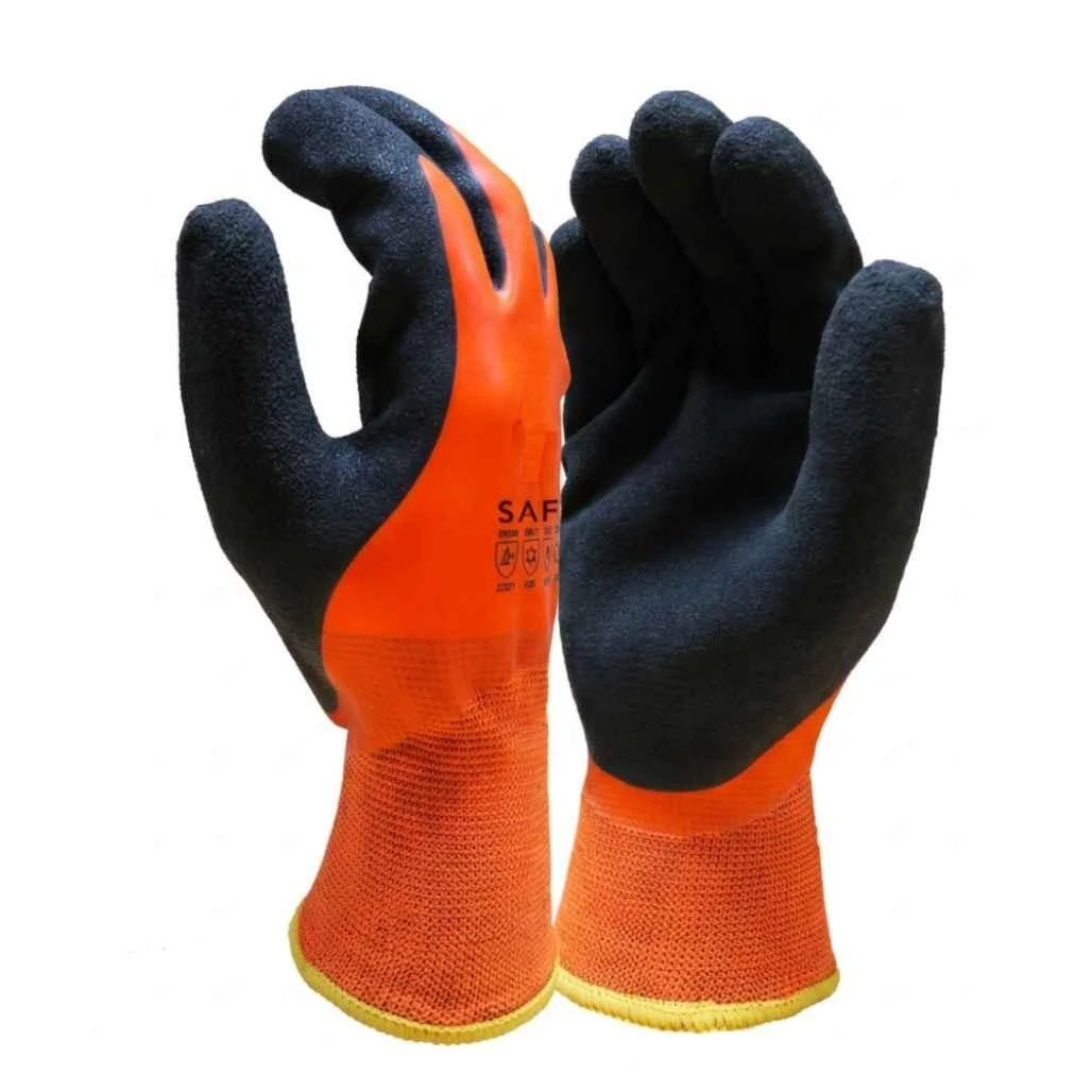GLG2023 Waterproof Thermal Winter Work Glove Full Latex Foam Coating Black Orange  Safe-T Supplies STGP6203W