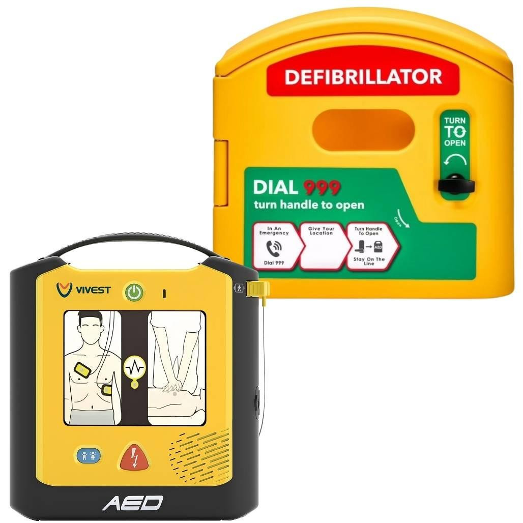 FAQ3670 Vivest Power Beat X1 AED Defibrillator with Heated Outdoor AED Cabinet Unlocked   