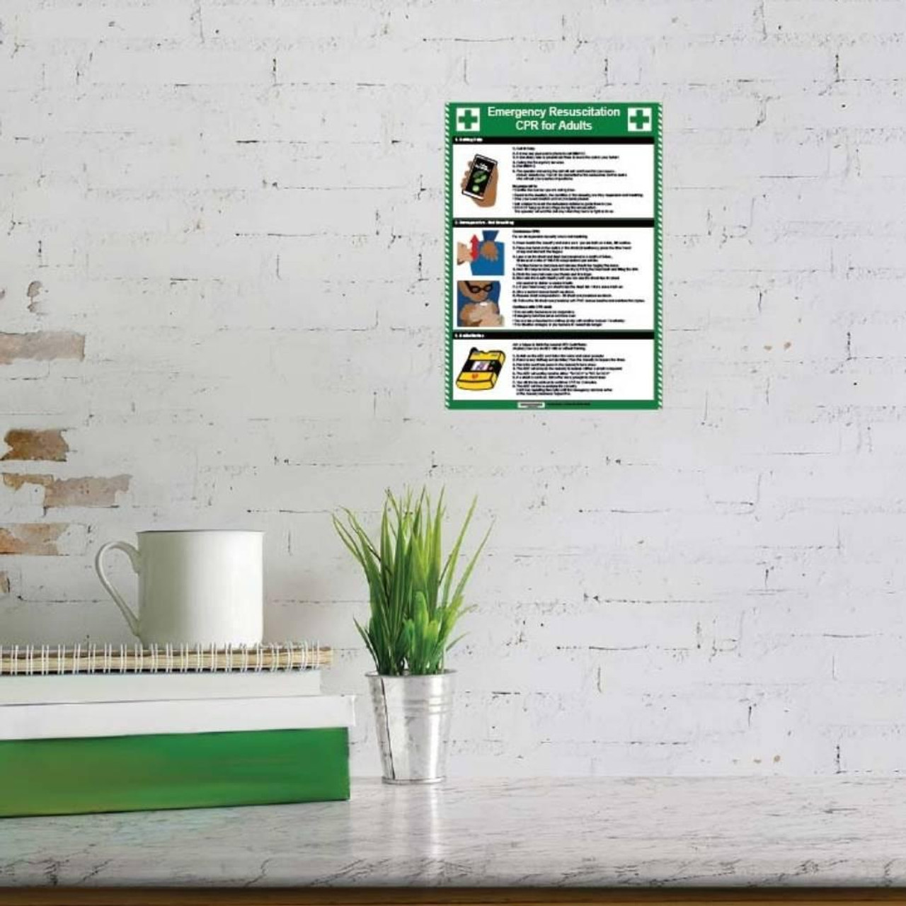 SSP1002 Emergency Resuscitation CPR Poster for Adults A3 Portrait  Zafety Supplies 