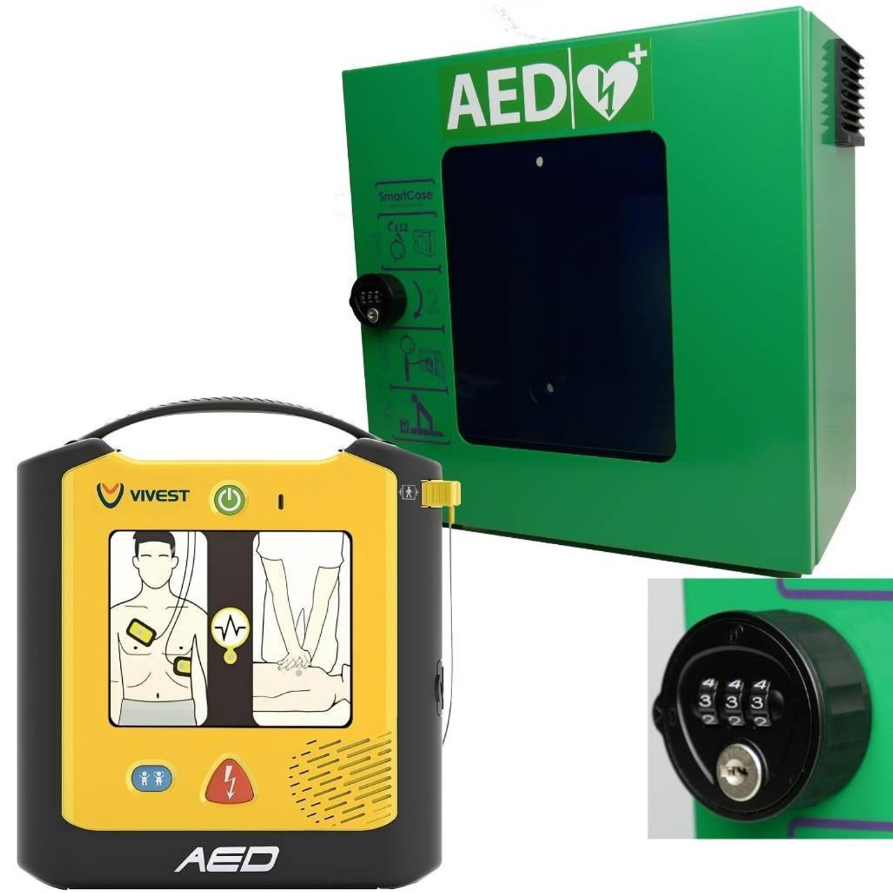 FAQ3671 Vivest Power Beat X1 AED Defibrillator with Digicode Heated Outdoor AED Cabinet Steel    FAQ3671 Vivest Power Beat X1 AED Defibrillator with Digicode Heated Outdoor AED Cabinet Steel