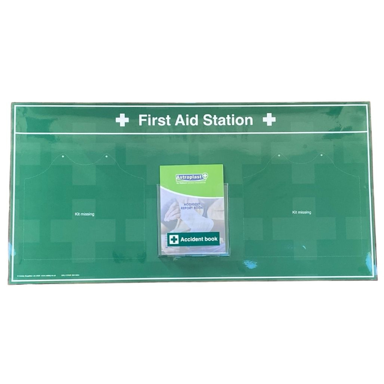FAK4100 First aid and Eye Wash Station 1 to 20 People HSE with Accident Book Holder showing both kits missing