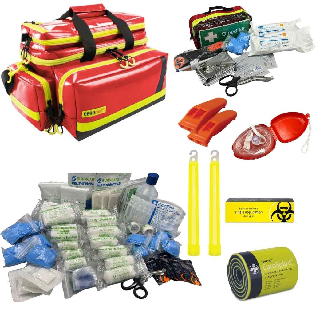 FAK9016 Large Forestry First Aid Kit for Teams of Arborists and Chainsaw Operators in Compact Water Proof PVC Bag Red