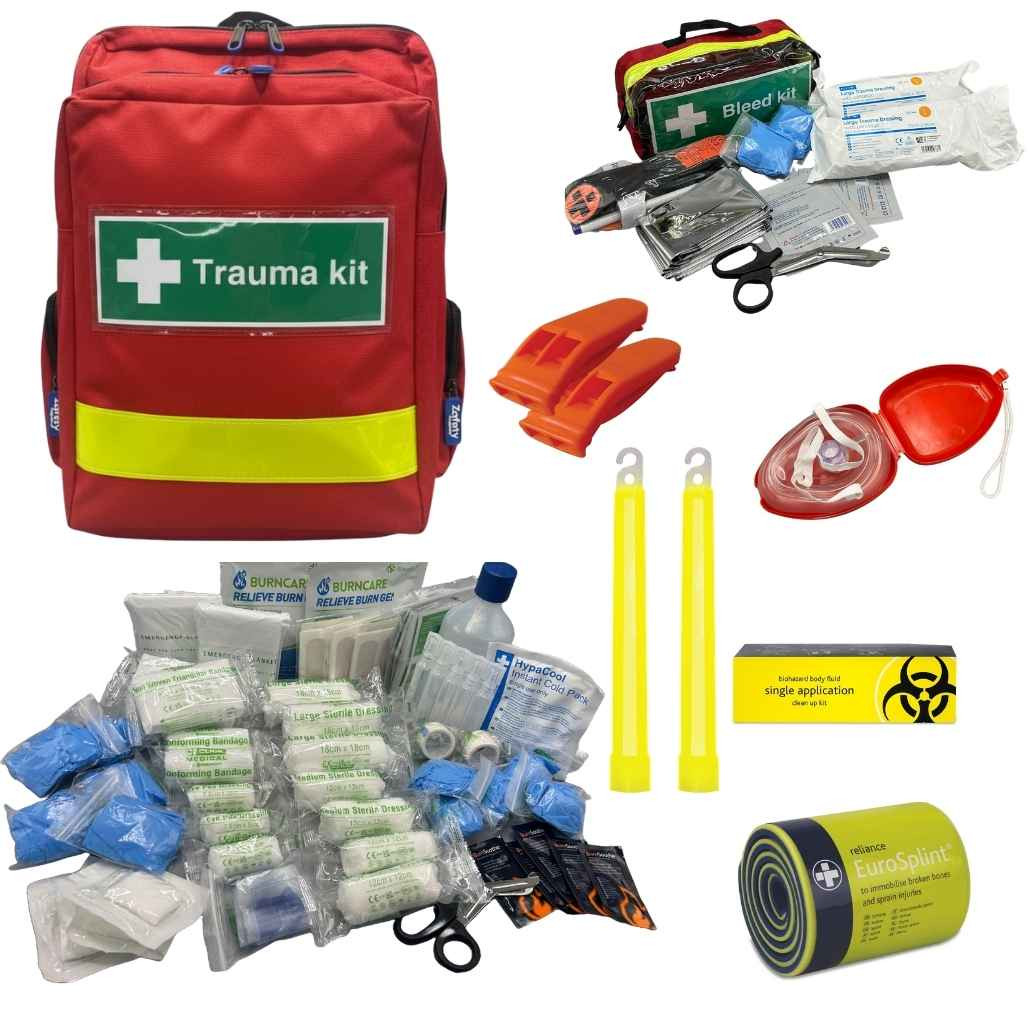 FAK9015 Large Forestry First Aid Kit for Teams of Arborists and Chainsaw Operators in Compact Water Resistant Backpack Red