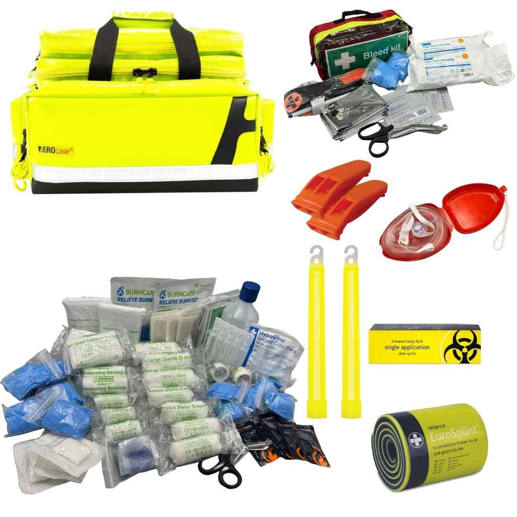 FAK9018 Large Forestry First Aid Kit for Teams of Arborists and Chainsaw Operators in Compact Water Proof PVC Bag Yellow