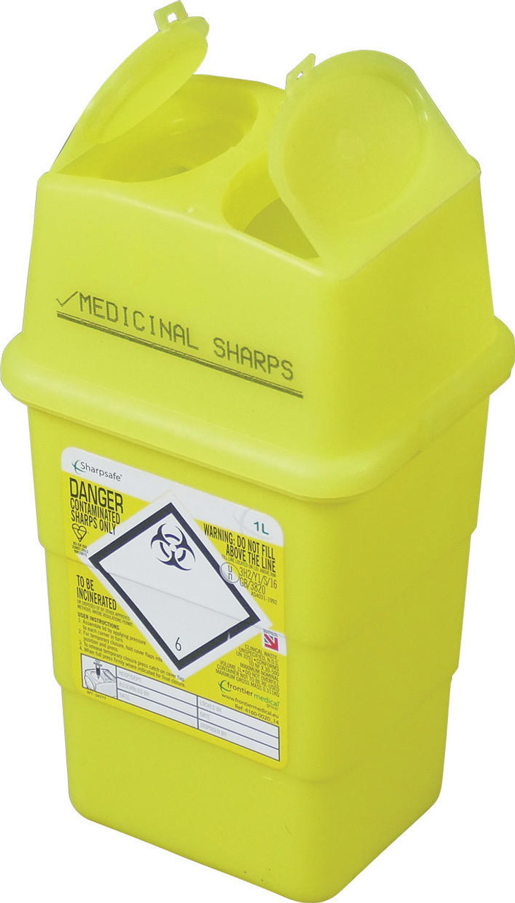 Frontier Medical Sharps Disposal Box 1 Litre Yellow Lid