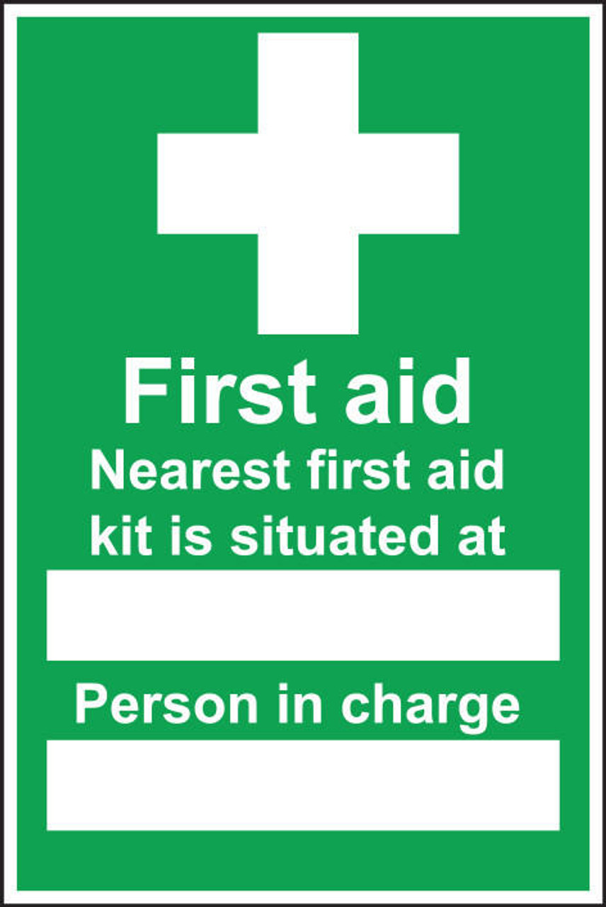 Zafety First Aid Box Nearest First Aid Sign Vinyl 20x30cm