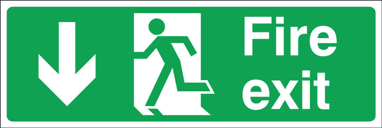 Zafety Fire Exit Down Sign Vinyl 30x10cm