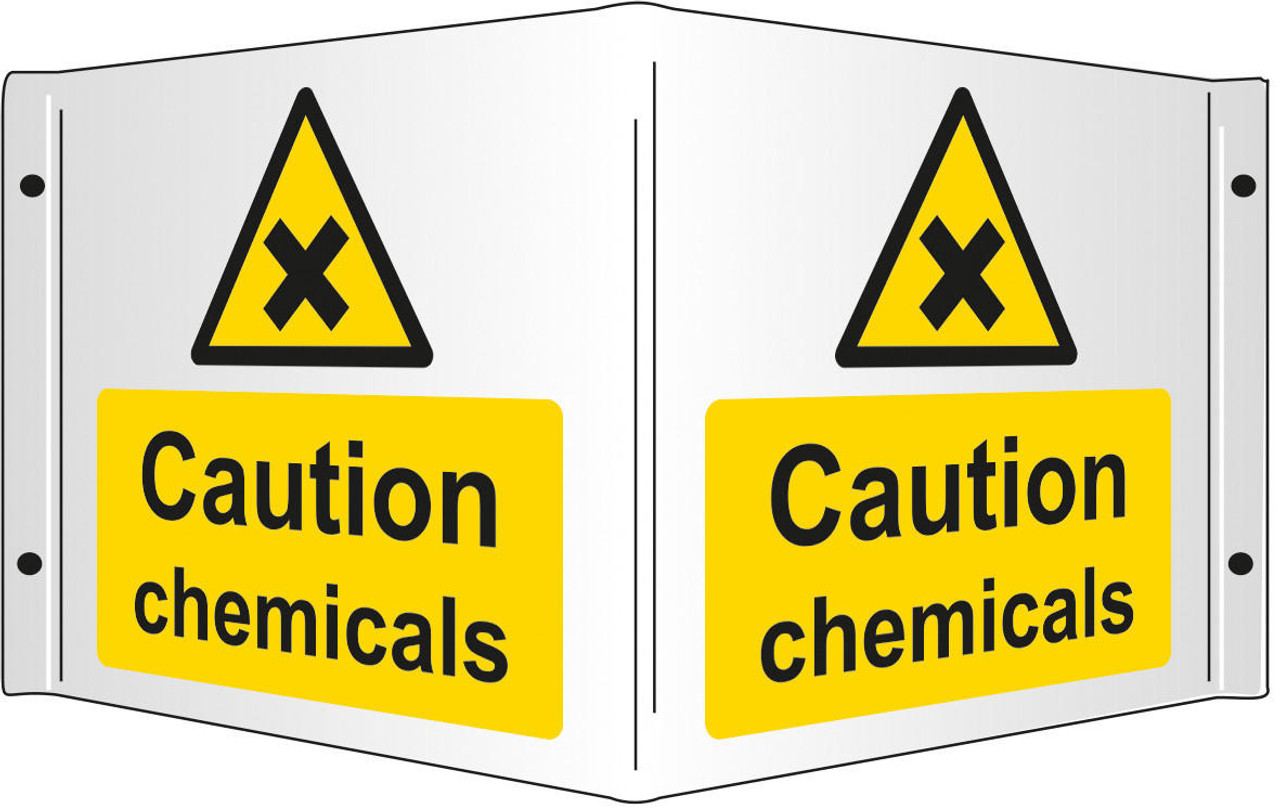 Zafety Caution Chemicals Rigid 3D Projecting Sign 43x20cm 
