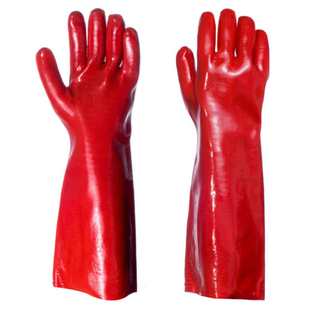 PVC Work Gauntlets Oil and Water Resistant 40cm Long Red
