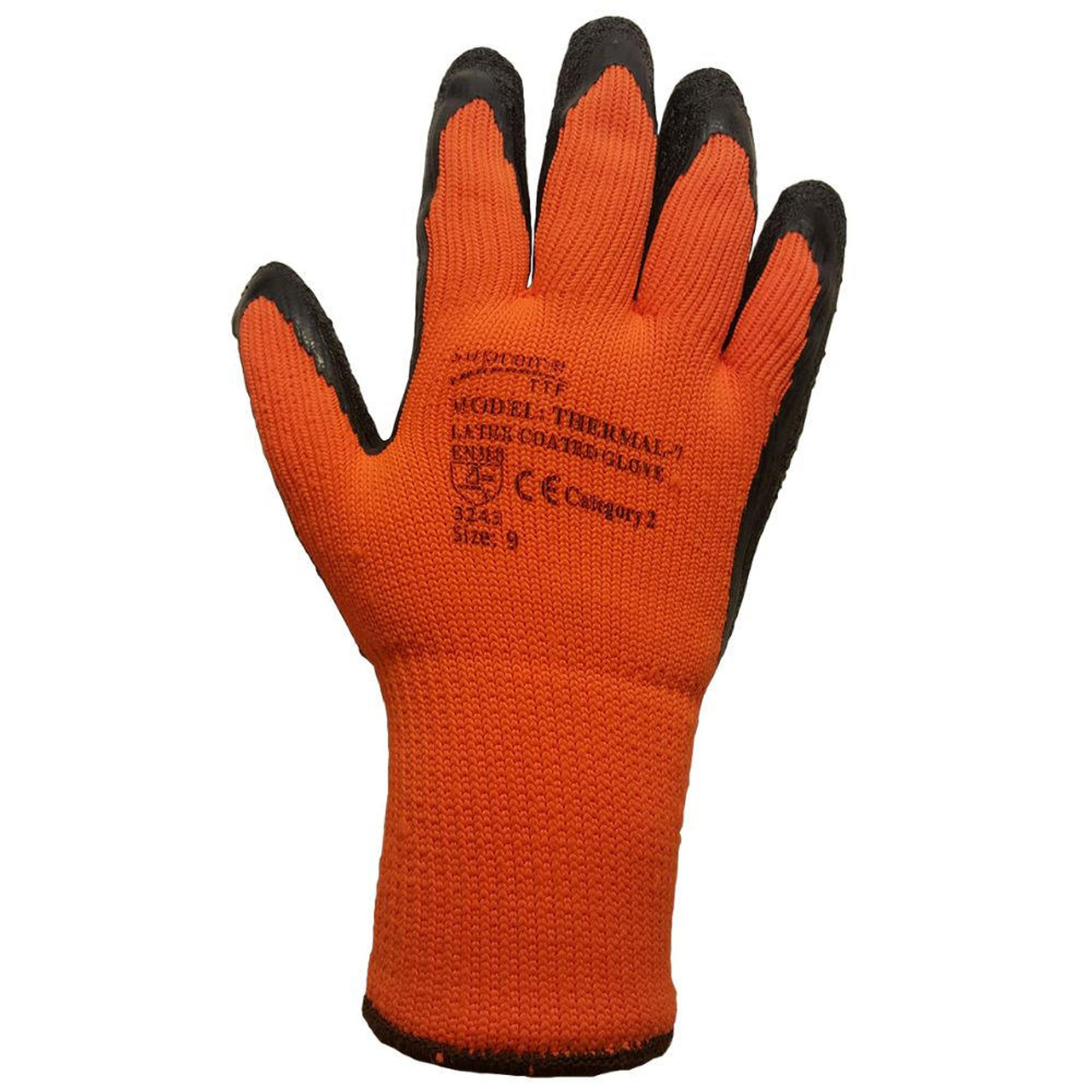  Thermal Cold Weather Work Glove Latex Palm Orange Black 