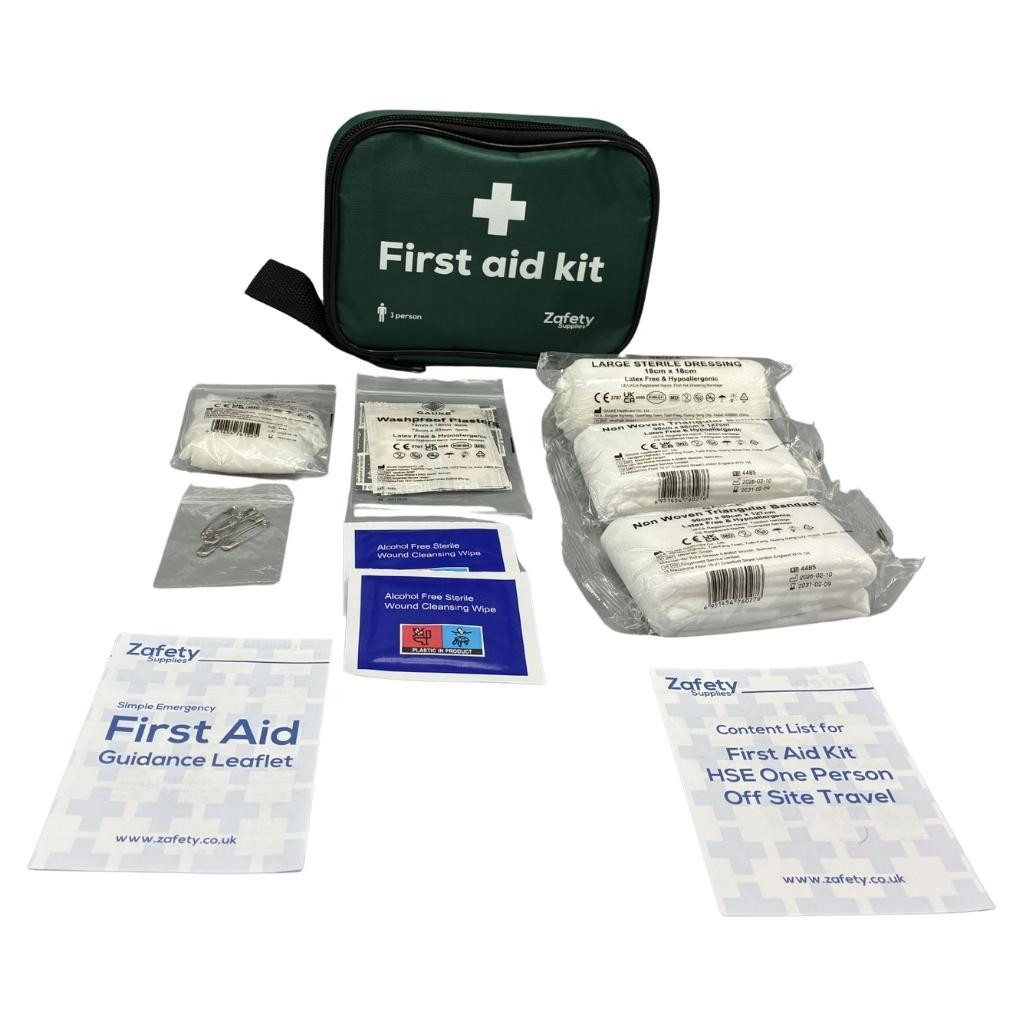 FAK1087P HSE First Aid Kit for One Person for Off Site Travel In Zip Pouch  Zafety Supplies 