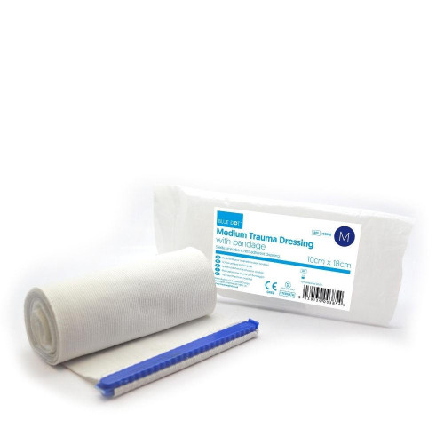 Trauma Dressing with Pressure Bar Medium 10x18cm Blue Dot