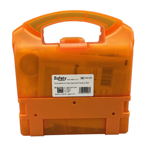 FAK1050 First Aid Kit for Cars Vans and Trucks in Orange Box HSE Compliant With Bracket Rear