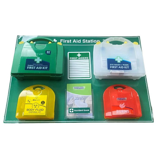 FAK2101 First Aid Station Complete with First Aid Eyewash Burns and Body Fluid Kit Medium  Zafety Supplies FAK2101