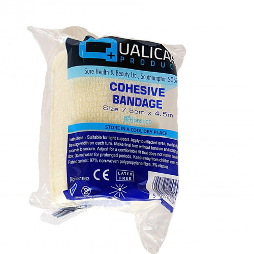 FDR2109P Cohesive Bandage White 7.5cmx4m  LATEX FREE Sticks to Itself But Not to Skin or Hair   