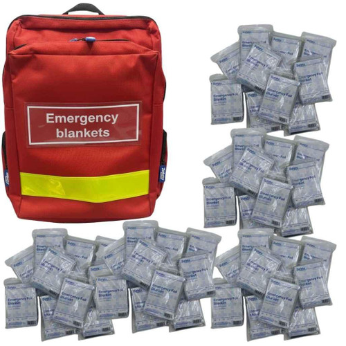 FAQ2022REDP Foil Blankets in Emergency Backpack Bag  Zafety Supplies 