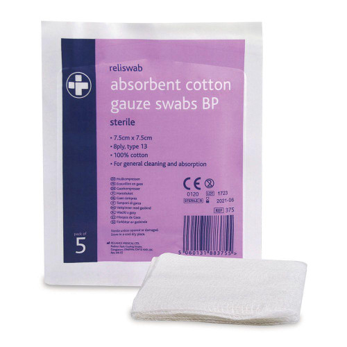 FDR2670P Sterile Cotton Gauze Swabs 7.5 x 7.5cm Packet of 5 Swabs  Zafety  FDR2670P Sterile Cotton Gauze Swabs 7.5 x 7.5cm Packet of 5 Swabs  Zafety