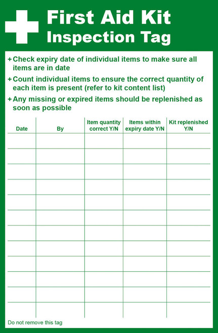 Zafety First Aid Kit Inspection Tag Write On 8.5x13cm