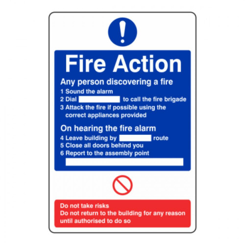Zafety Fire Action Notice Sign Vinyl 15x20cm 