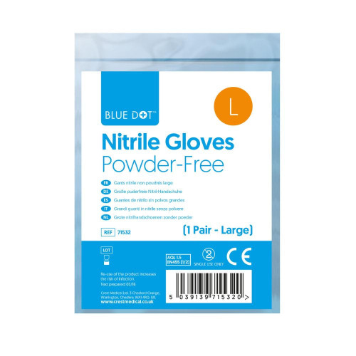 Zafety Nitrile Gloves Blue Large 1 pair Individually Packed Gloves 