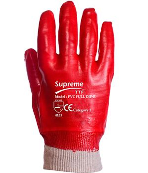 PVC Work Gloves Oil and Water Resistant Fully Coated Red