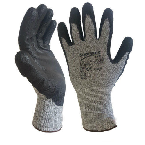 Cut Resistant Work Glove Level 5 PU Palm Black Grey Cut Resistant Work Glove Level 5 PU Palm Black Grey