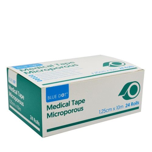 Microporous Medical Tape 1.25cm x 10m Box 24 Rolls or Blue Dot Microporous Medical Tape 1.25cm x 10m Box 24 Rolls or Blue Dot