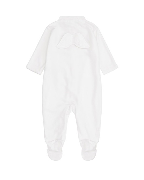 Our iconic Angel Wing is made from a super soft cotton blend velour. Made from Tanguis cotton which is hypoallergenic and breathable, it also needs less water to grow than standard cotton, making it kinder to the planet and young, delicate skin. Our signature Angel Wings are stitched on the back and press stud fastenings help to make changing easy. Presented in our exclusive Marie-Chantal gift box, this piece is exquisite and makes an ideal gift for newborns no matter the occasion.