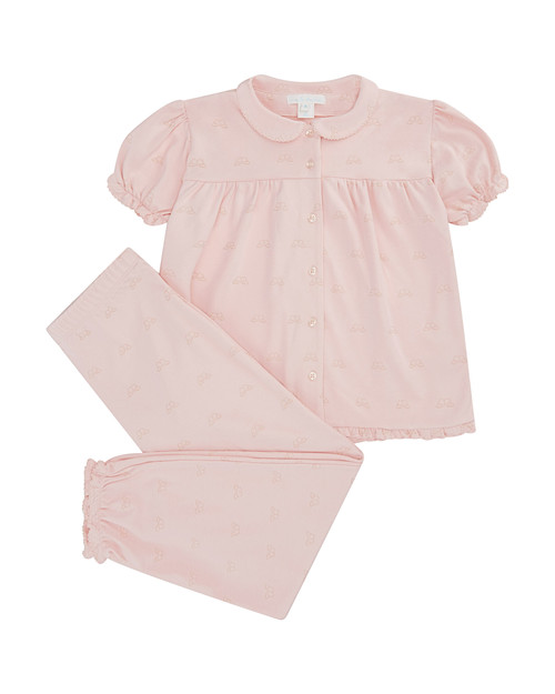 Discover the epitome of luxury for your little one with our exquisite Angel Wing Print Pyjamas. 

Adorned with enchanting balloon sleeves, a delightful peter pan collar and scalloped edging, this piece exudes timeless elegance for your little one. The distinguished MC signature embroidery adds a touch of sophistication, while the buttons down the front provide both style and convenience. Our signature MC Angel Wing print is delicately scattered all over, making this piece ever so charming. Accompanied by matching ballooned leg Pyjama bottoms, complete with elasticated ankles for utmost comfort and timeless style for your little angel. 