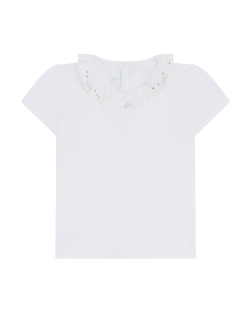 Angel Wing & Heart Ruffle Collar T-Shirt - Child White & Gold