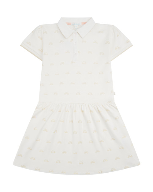 Angel Wing Print Polo Dress - Child White & Gold