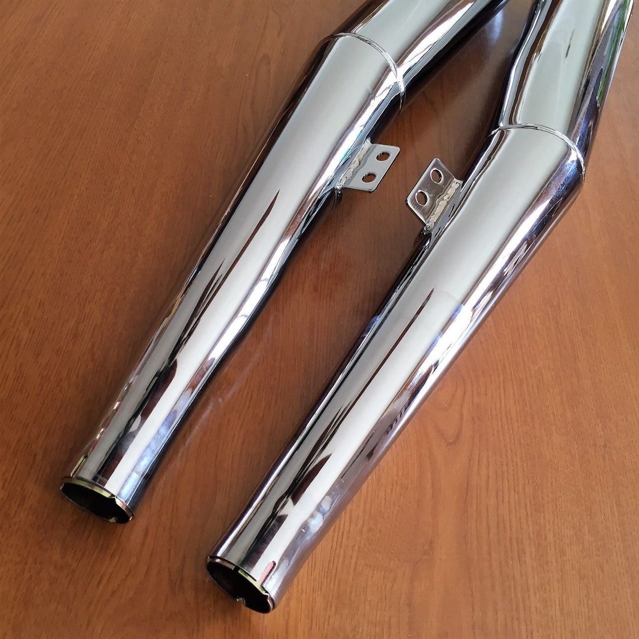 PAIR CHROME CIGAR SHAPE MUFFLERS - 18121232920