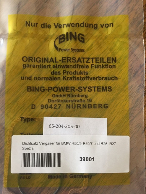 BING CARBURATOR GASKET SET - KC0174